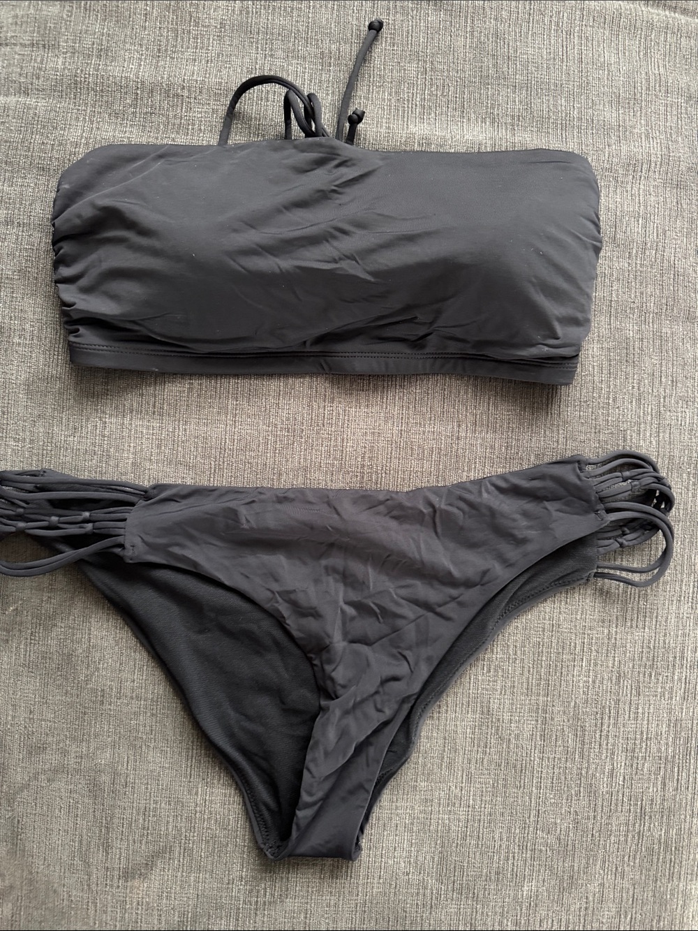 Black Bandeau Bikini Set with Strappy Sides - Women Swim
